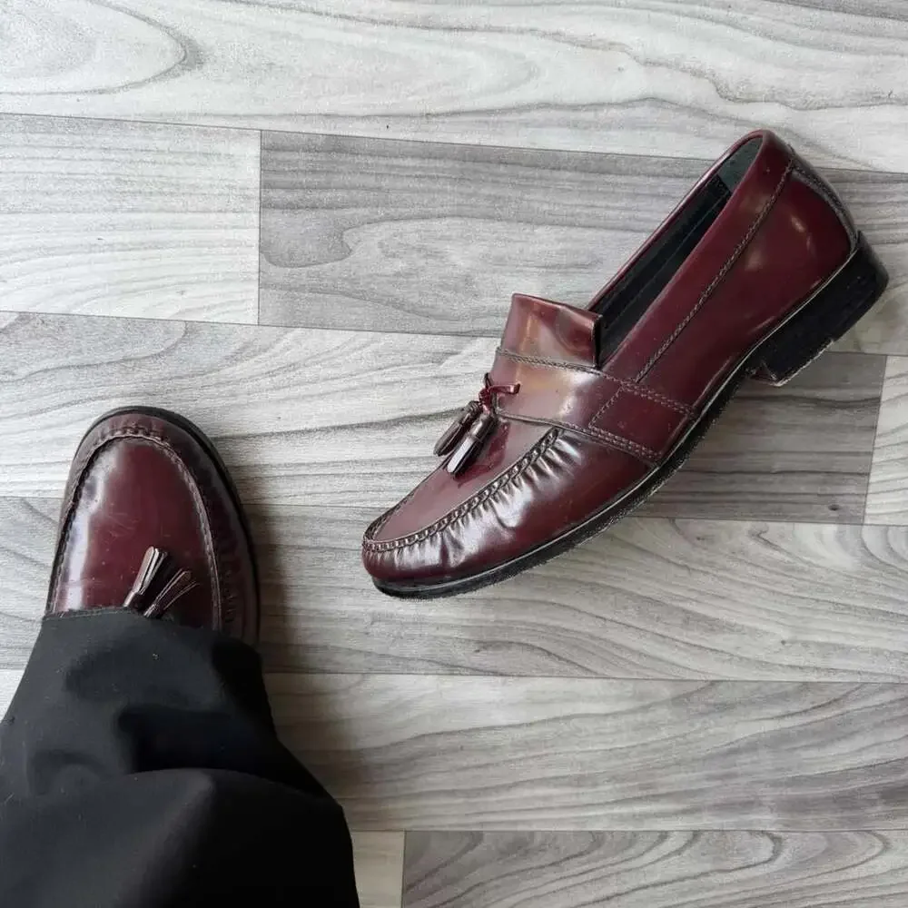 Vintage Cole Haan Burgundy Leather Tassel Loafers Men's 12M